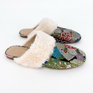 Seychelles In Your Dreams Jacquard Cozy Faux Fur Slipper Mules Size 7.5